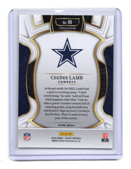 2025 Panini Select CeeDee Lamb Card Green and Yellow Prizm Shock Dallas
