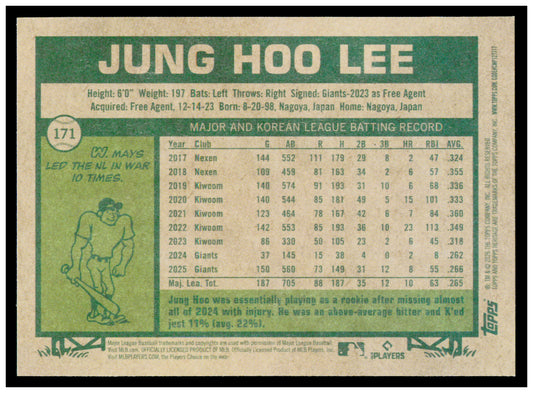 2026 Topps Heritage Jung Hoo Lee Card San Francisco Giants #171