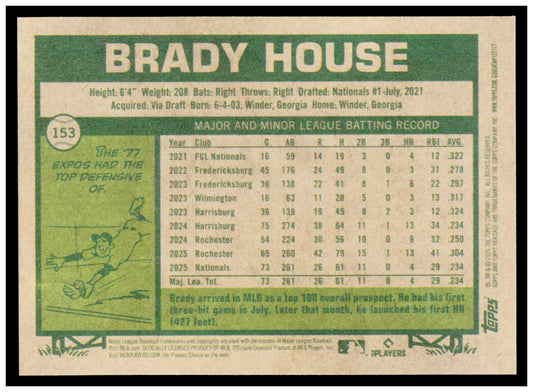 2026 Topps Heritage Brady House Card RC Washington Nationals #153
