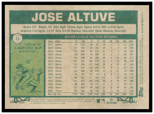 2026 Topps Heritage Jose Altuve Card Houston Astros #11