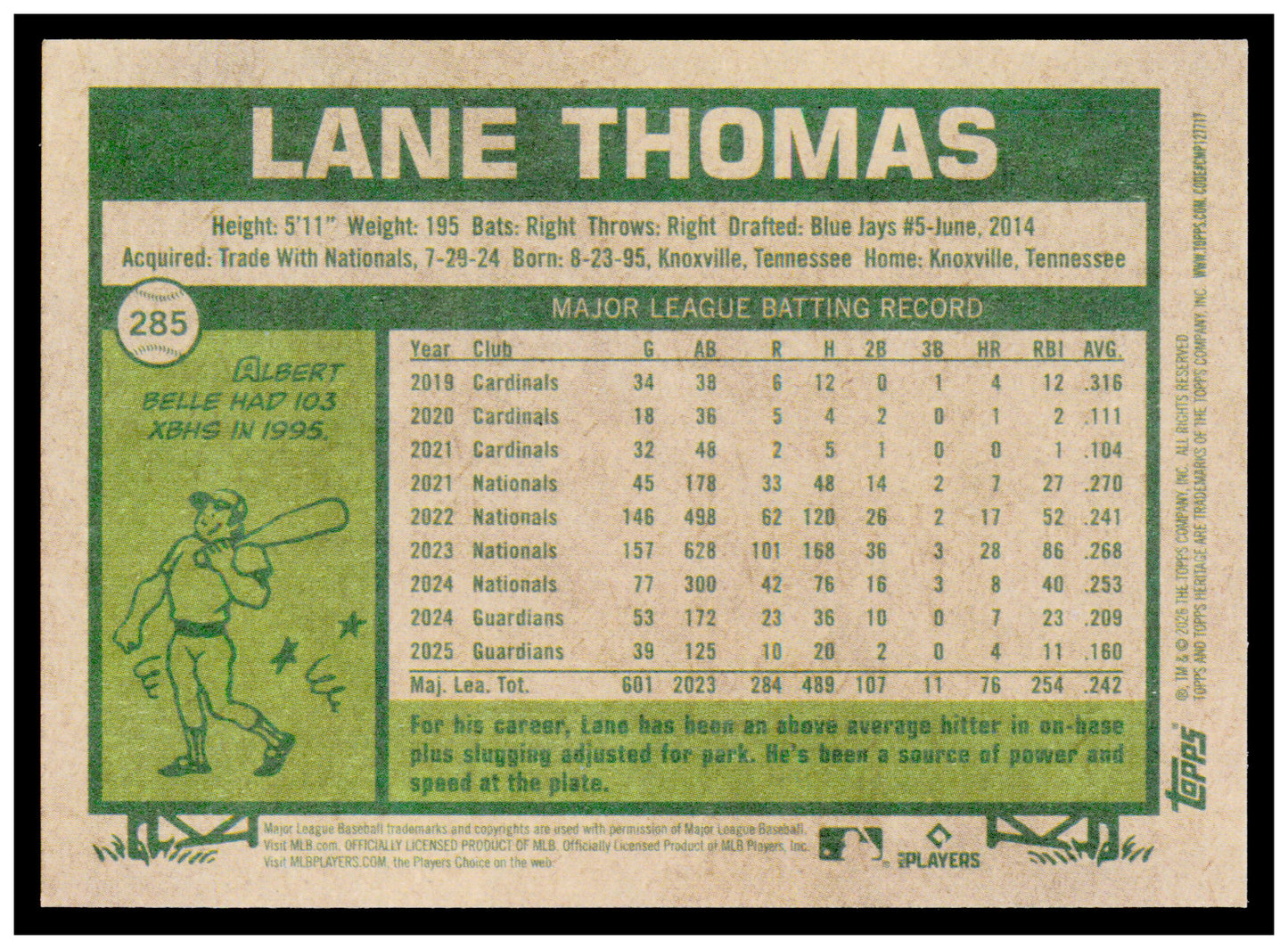 2026 Topps Heritage Lane Thomas Card Cleveland Guardians #285