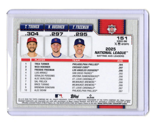 2026 Topps National League Leaders Avg Turner / Hoerner /Freeman Card