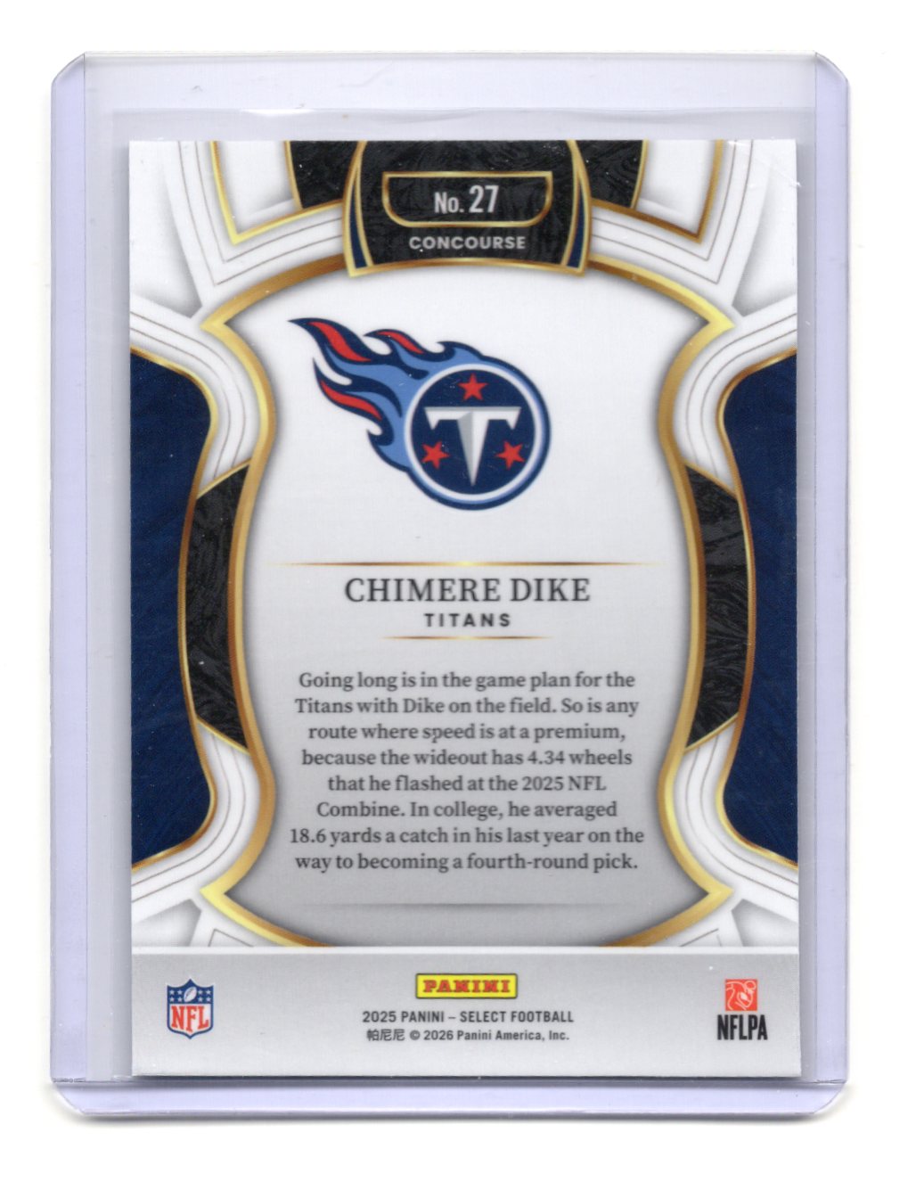 2025 Panini Select Chimere Dike Card Tennessee Titans #27