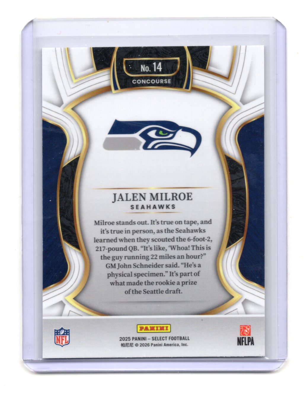 2025 Panini Select Jalen Milroe Card Seattle Seahawks #14