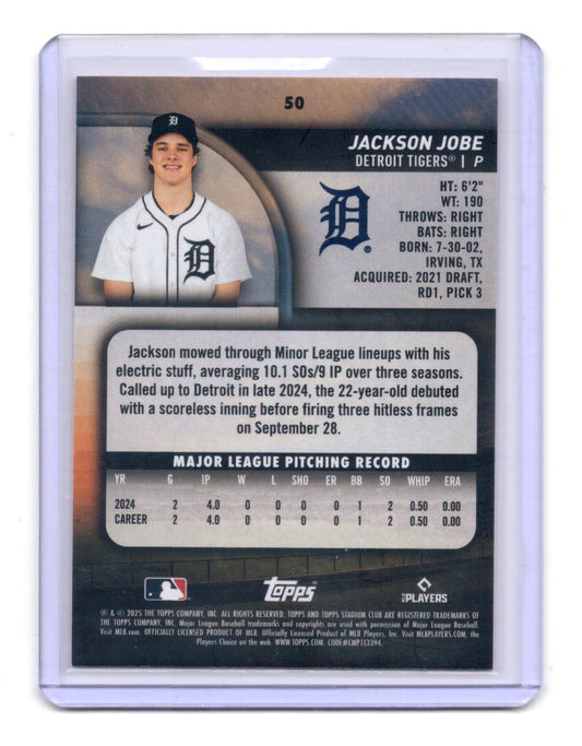 2025 Topps Stadium Club Jackson Jobe Pink Foil RC Rookie Detroit Tigers #50
