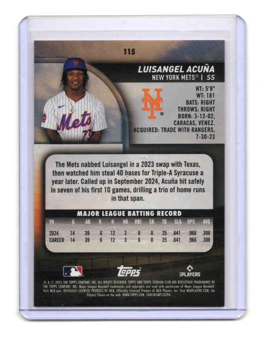 2025 Stadium Club Luisangel Acuña Card Pink Foil RC New York Mets #115