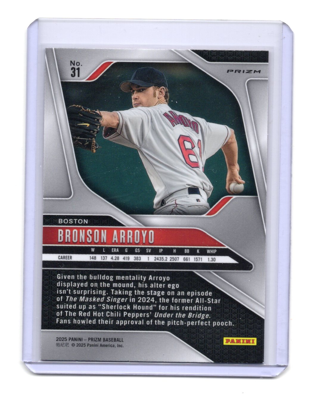 2025 Panini Prizm Bronson Arroyo Card Red Ice Prizms Boston Red Sox #31