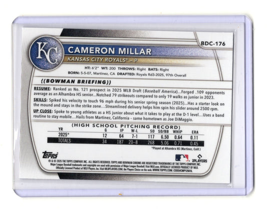2025 Bowman Draft Cameron Millar Card Chrome Mojo Refractor Royals #BDC-176