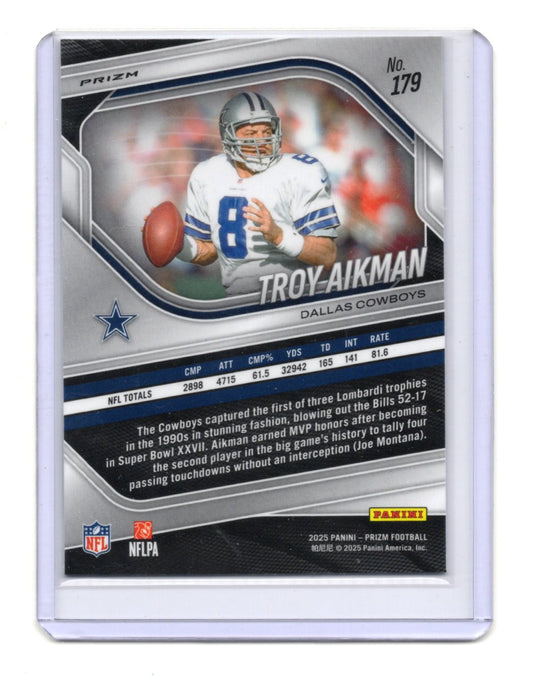 2025 Panini Prizm Troy Aikman Card White Disco Dallas Cowboys #179