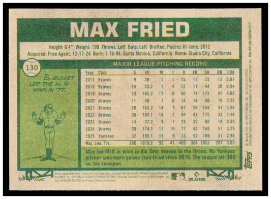 2026 Topps Heritage Max Fried Card New York Yankees #130
