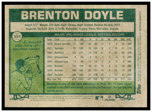 2026 Topps Heritage Brenton Doyle Card Colorado Rockies #355