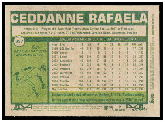 2026 Topps Heritage Ceddanne Rafaela Card Boston Red Sox #397