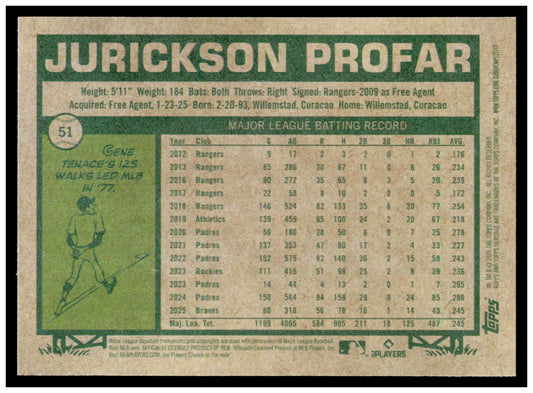 2026 Topps Heritage Jurickson Profar Card Atlanta Braves #51