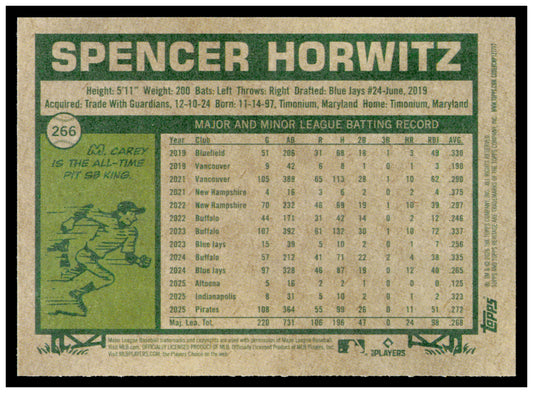 2026 Topps Heritage Spencer Horwitz Card Pittsburgh Pirates #266