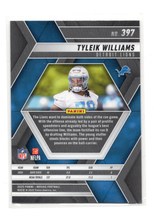 2025 Panini Mosaic Tyleik Williams Card RC Detroit Lions #397