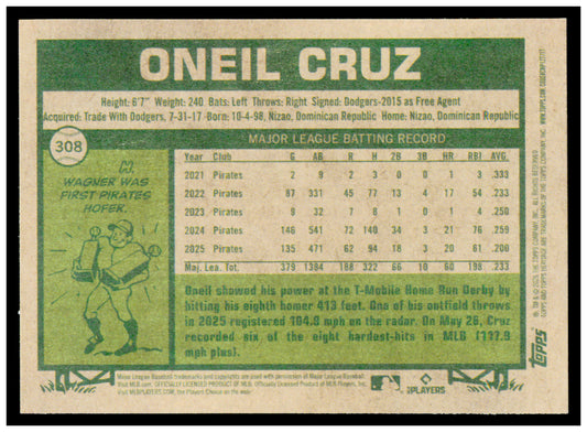 2026 Topps Heritage Oneil Cruz Card Pittsburgh Pirates #308