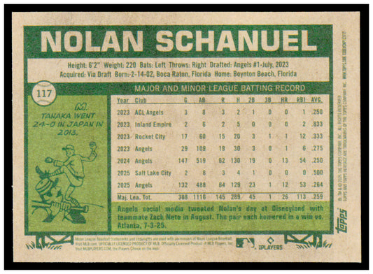 2026 Topps Heritage Nolan Schanuel Card Los Angeles Angels #117