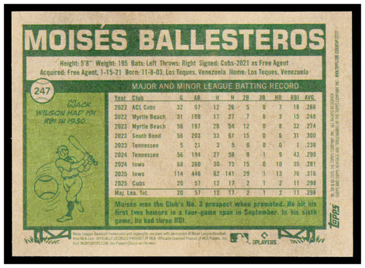 2026 Topps Heritage Moisés Ballesteros Card Chicago Cubs #247