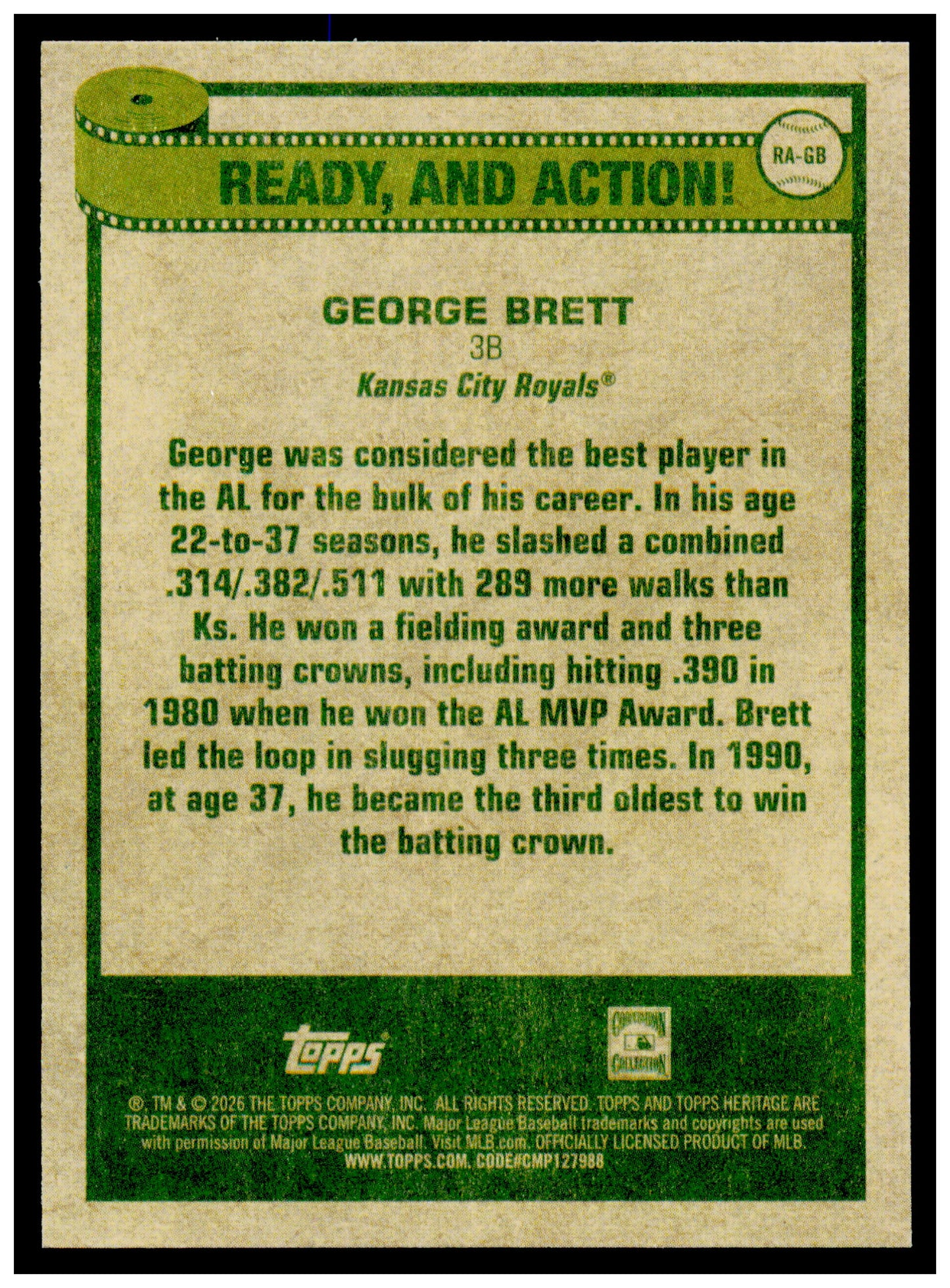 2026 Topps Heritage George Brett Card Ready, and Action! Royals #RA-GB