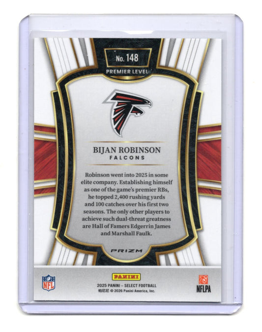 2025 Panini Select Bijan Robinson Card Green and Yellow Prizm Shock Falcons