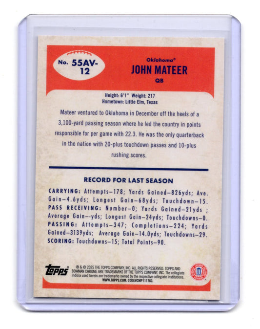 2025 Bowman University Chrome John Mateer Card 1955 Bowman Football Sooners