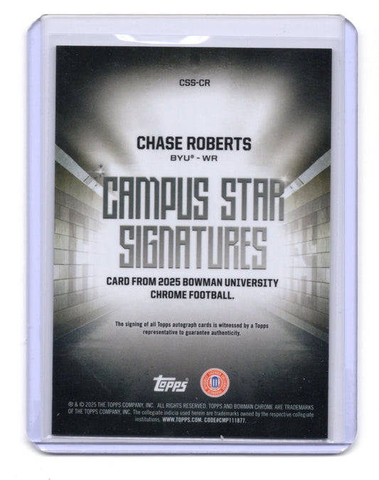 2025 Bowman University Chrome Chase Roberts Card Campus Star Signatures AU BYU