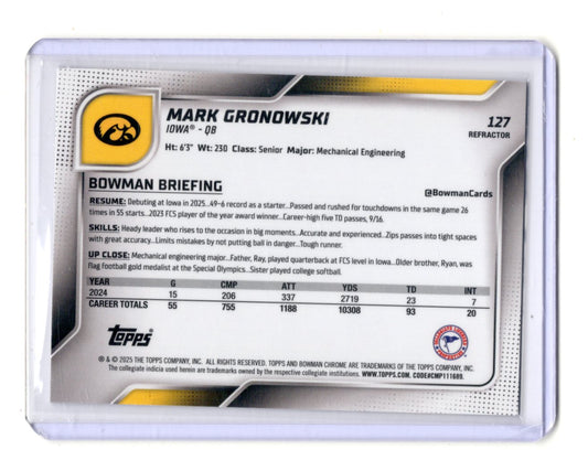 2025 Bowman Chrome U Mark Gronowski Iowa Refractor 1st Prospect RC #127