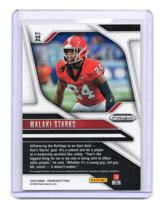 2025 Panini Prizm Draft Picks Malaki Starks Card Georgia Bulldogs #32