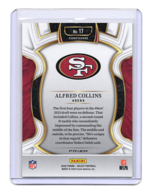 2025 Panini Select Alfred Collins Card Green and Yellow Prizm Shock RC 49ers