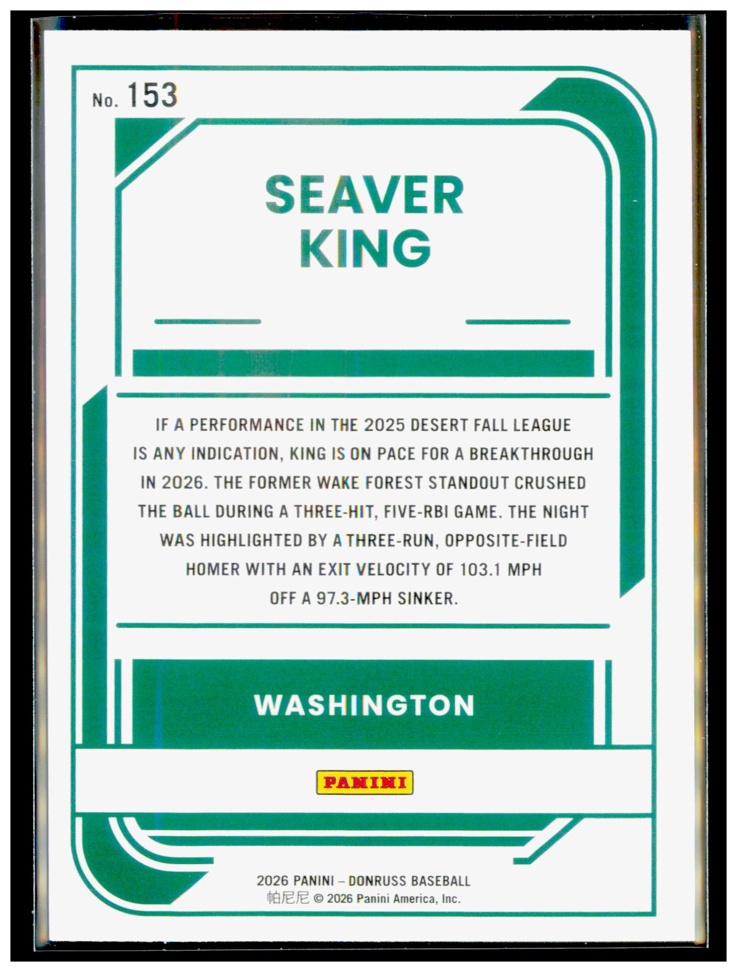 2026 Donruss Seaver King Card Washington Nationals #153