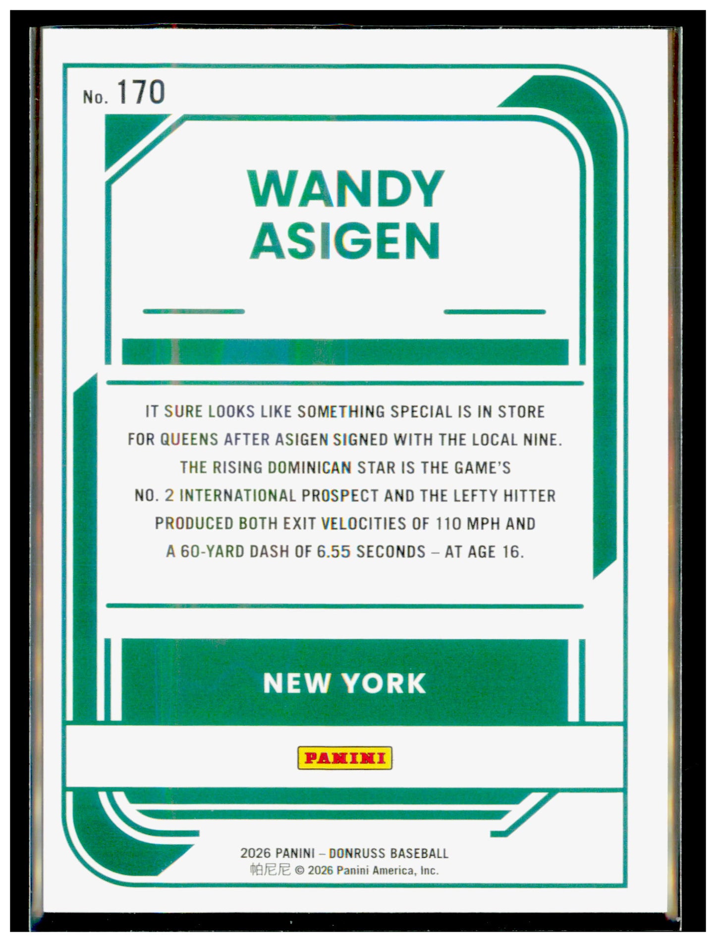 2026 Donruss Wandy Asigen Card New York Mets #170