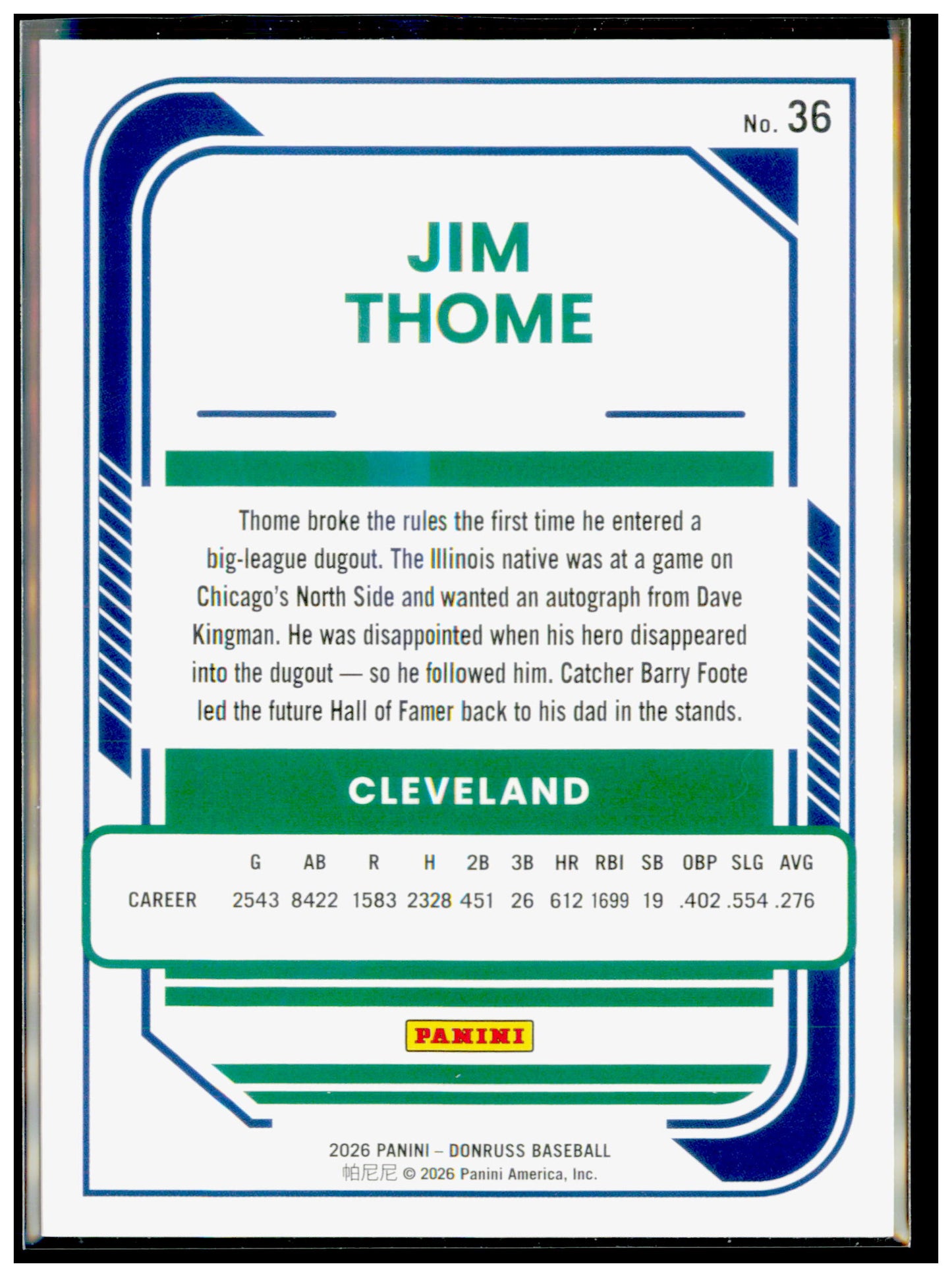 2026 Donruss Jim Thome Card Red and Blue Cleveland Indians #36