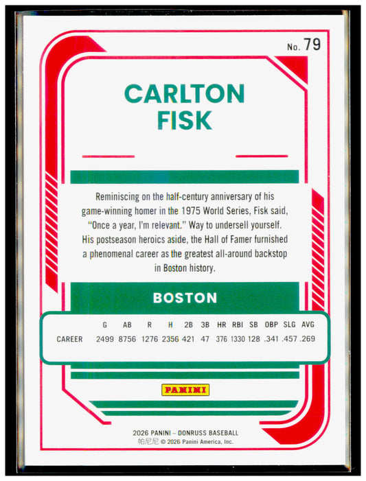 2026 Donruss Carlton Fisk Card Red and Blue Boston Red Sox #79