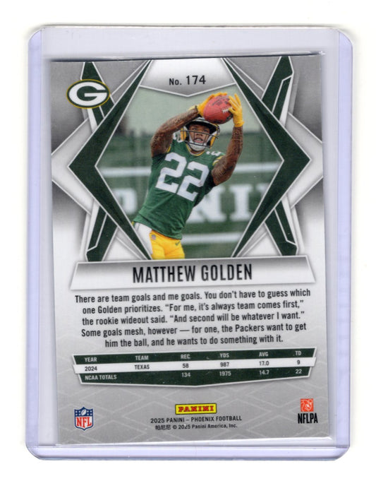 2025 Panini Phoenix Matthew Golden Card Silver Hyper Prizm RC Packers #174