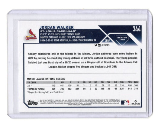 2023 Topps Jordan Walker Card RC St. Louis Cardinals #344