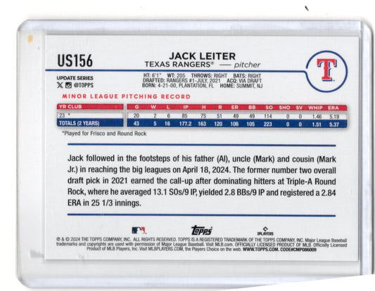 2024 Topps Update Jack Leiter Card RC Texas Rangers #US156