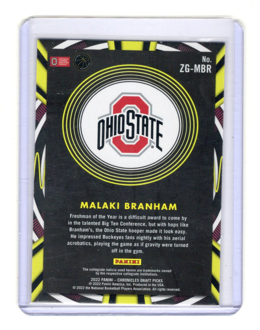 2022 Panini Chronicles Draft Picks Malaki Branham Card Gamma Rays Pink Buckeyes