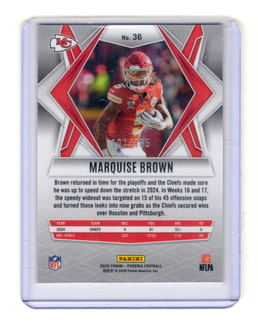 2025 Panini Phoenix Marquise Brown Card Yellow Pyramids Prizm SN Chiefs #/185