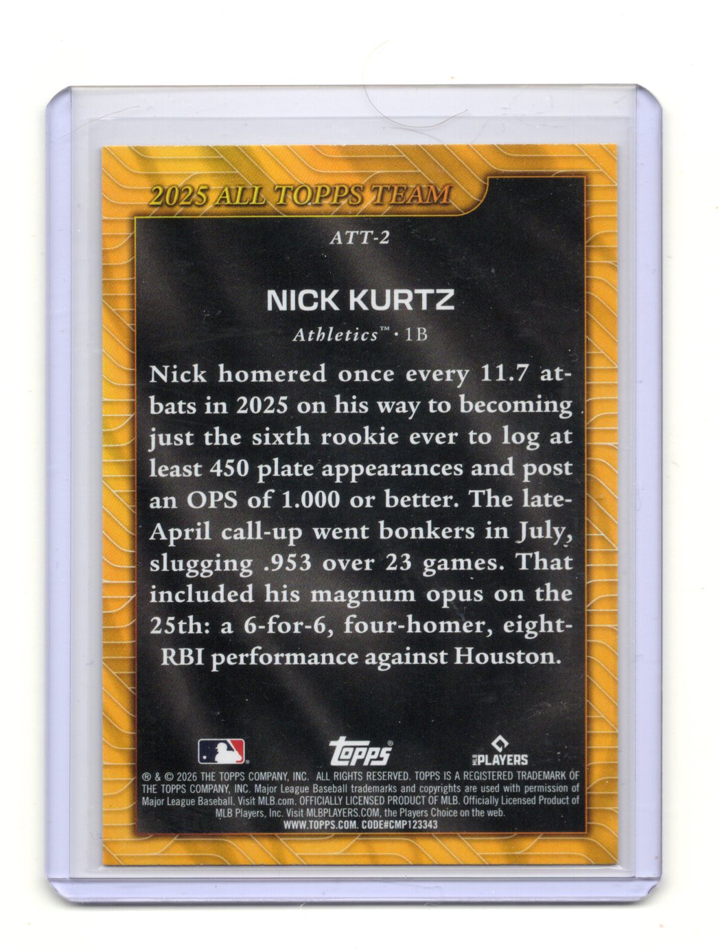 2026 Topps Nick Kurtz Card 2025 All Topps Team Athletics #ATT-2