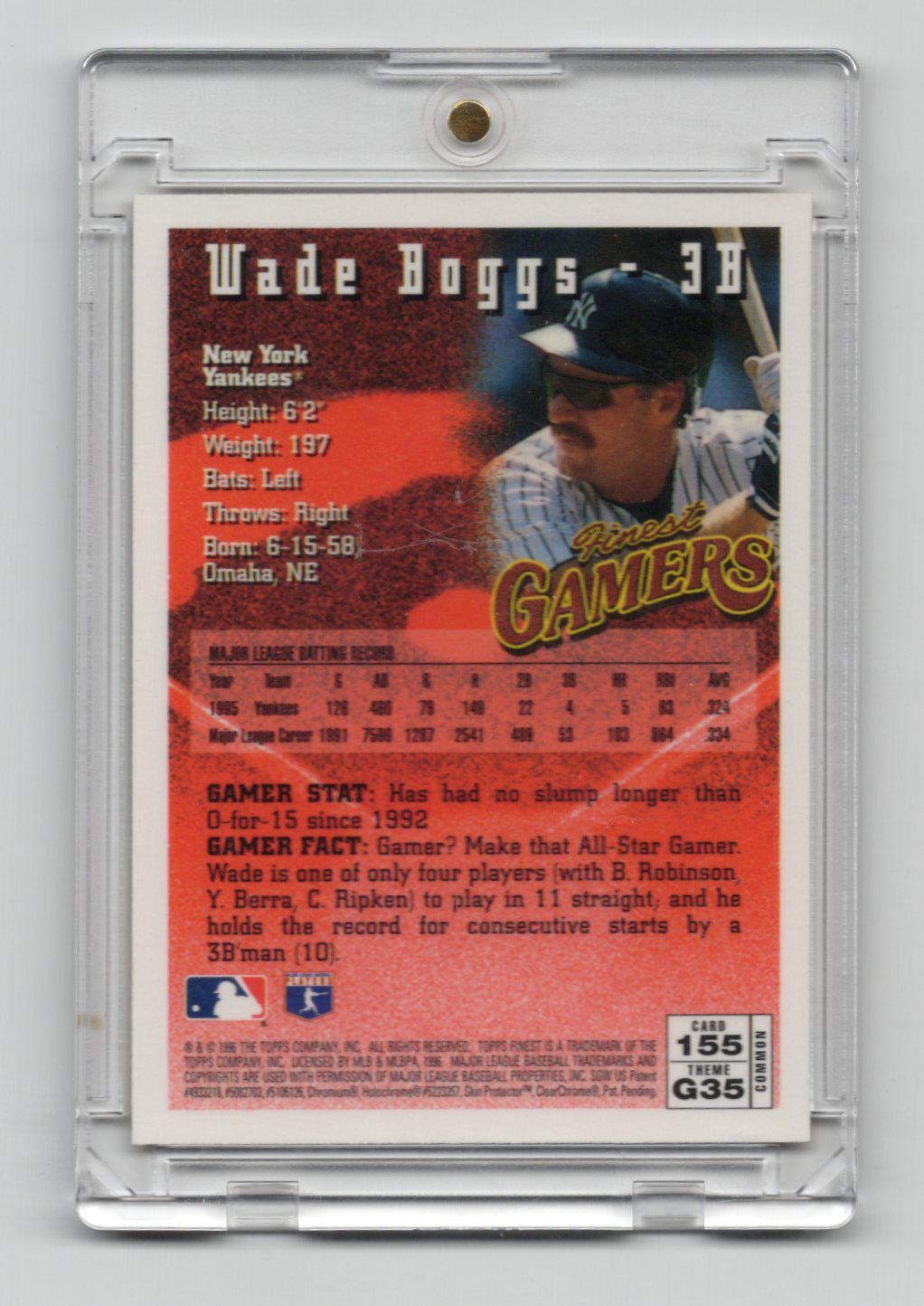 1996 Finest Wade Boggs Card New York Yankees #155