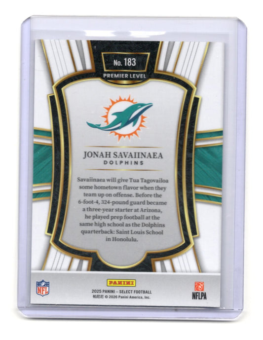 2025 Panini Select Jonah Savaiinaea Card RC Miami Dolphins #183