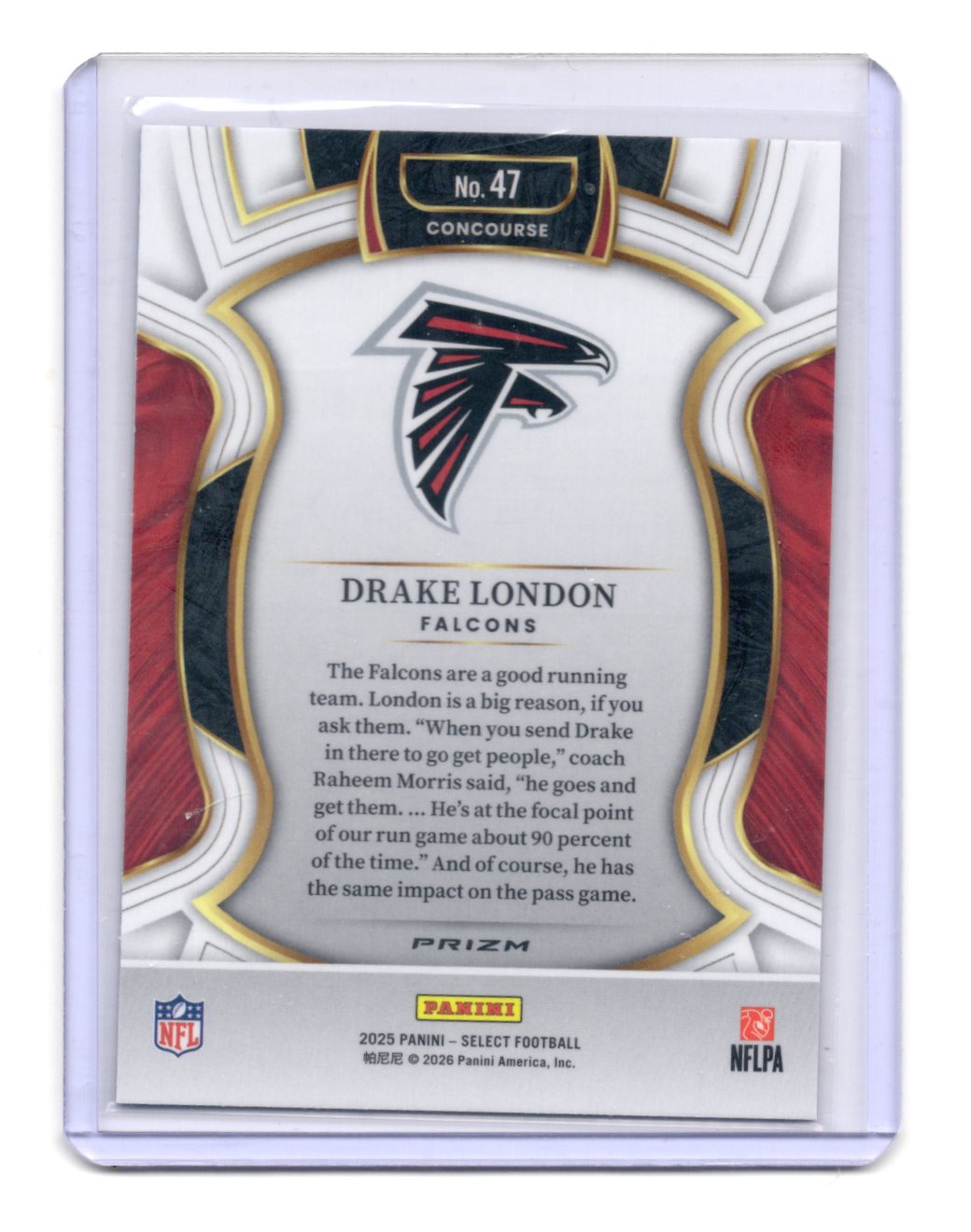 2025 Panini Select Drake London Card Red and Blue Prizm Shock Falcons