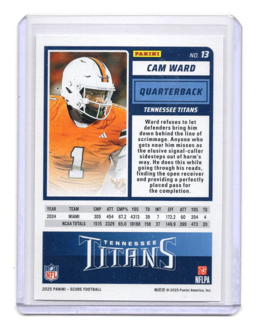 2025 Score Cam Ward Card Rookie Tennessee Titans #13