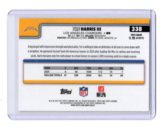 2025 Topps Chrome Tre Harris III Card Rookie Los Angeles Chargers #338
