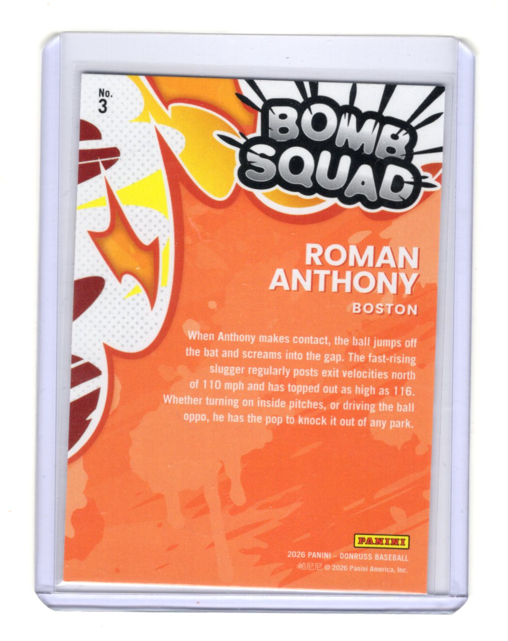 2026 Donruss Roman Anthony Card Bomb Squad Boston Red Sox #3