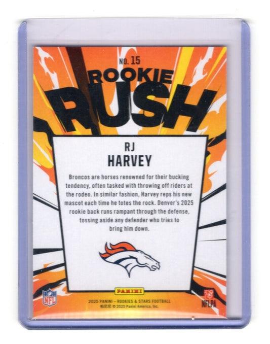 2025 Panini Rookies & Stars RJ Harvey Card Rookie Rush Denver Broncos #15