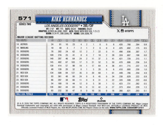 2026 Topps Kiké Hernández Card Topps Foil Pattern Los Angeles Dodgers #571