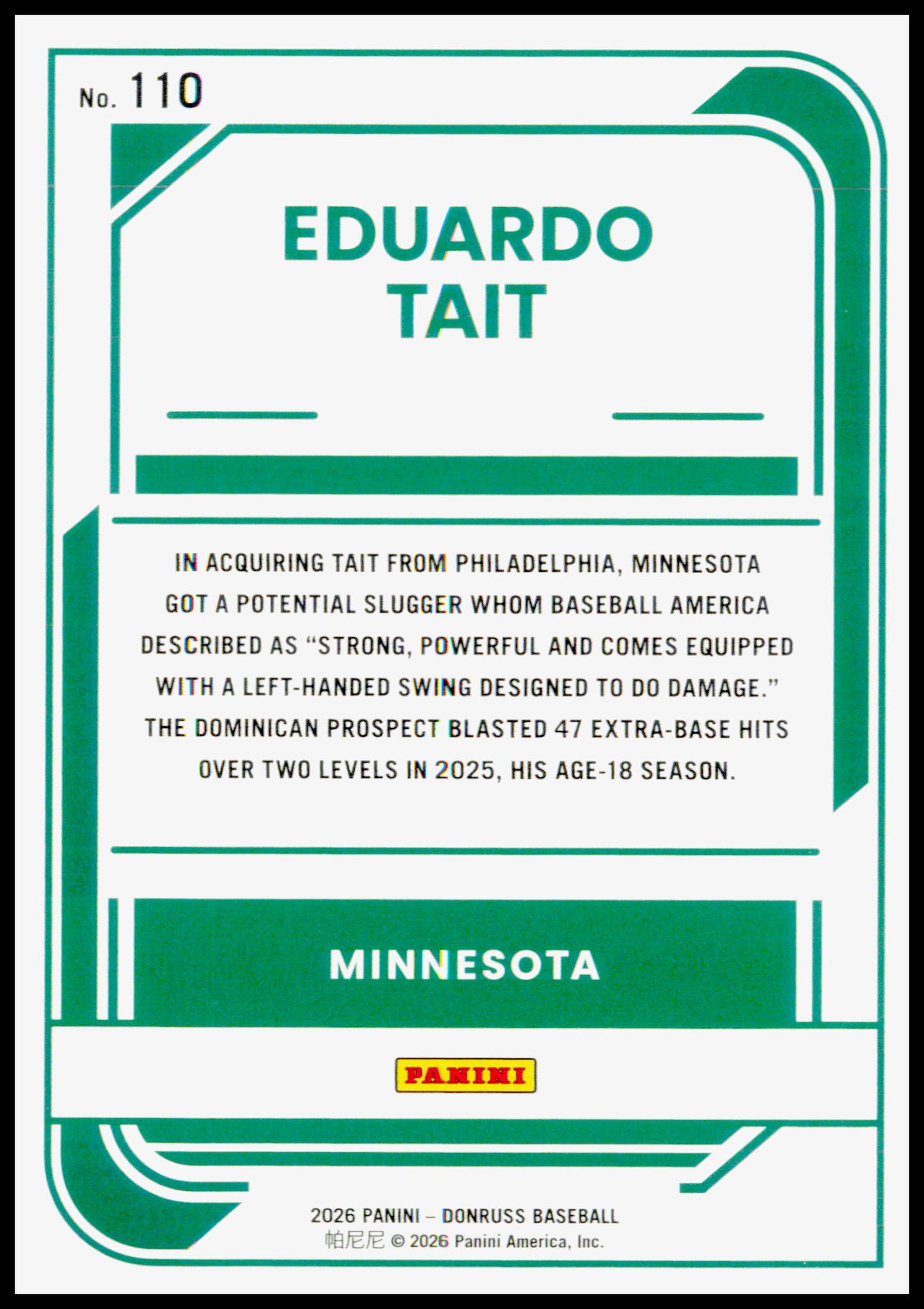 2026 Donruss Eduardo Tait Card Red and Blue Minnesota Twins #110