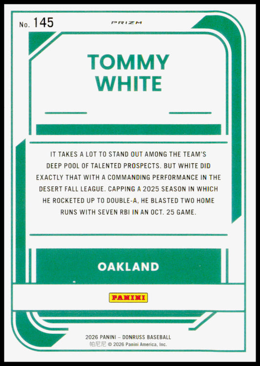 2026 Donruss Tommy White Card Optic Blue Velocity Athletics #145