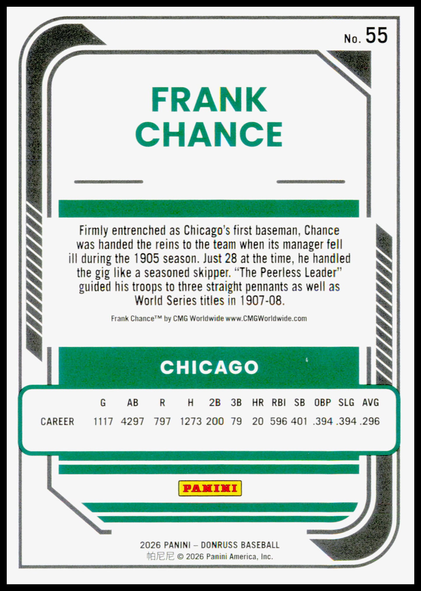 2026 Donruss Frank Chance Card Liberty Chicago Cubs #55
